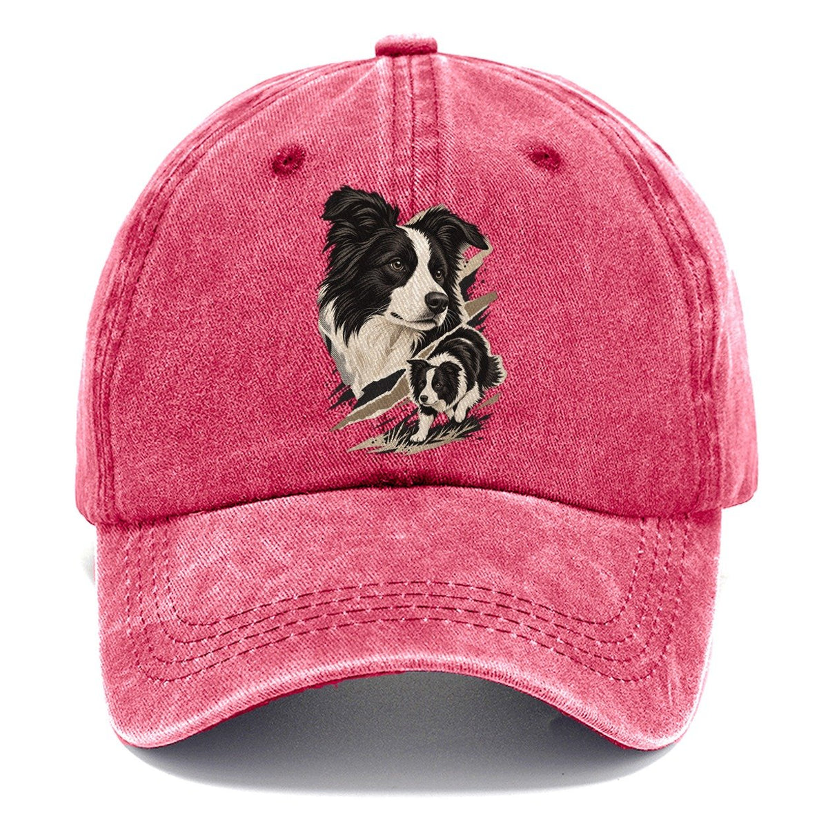 Border Collie Portrait and Pup Classic Cap – Pomegranate Blush