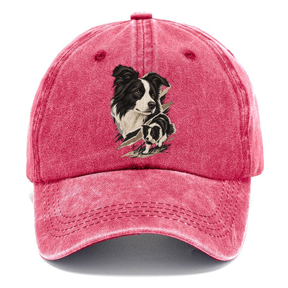 Border Collie Portrait and Pup Classic Cap – Pomegranate Blush