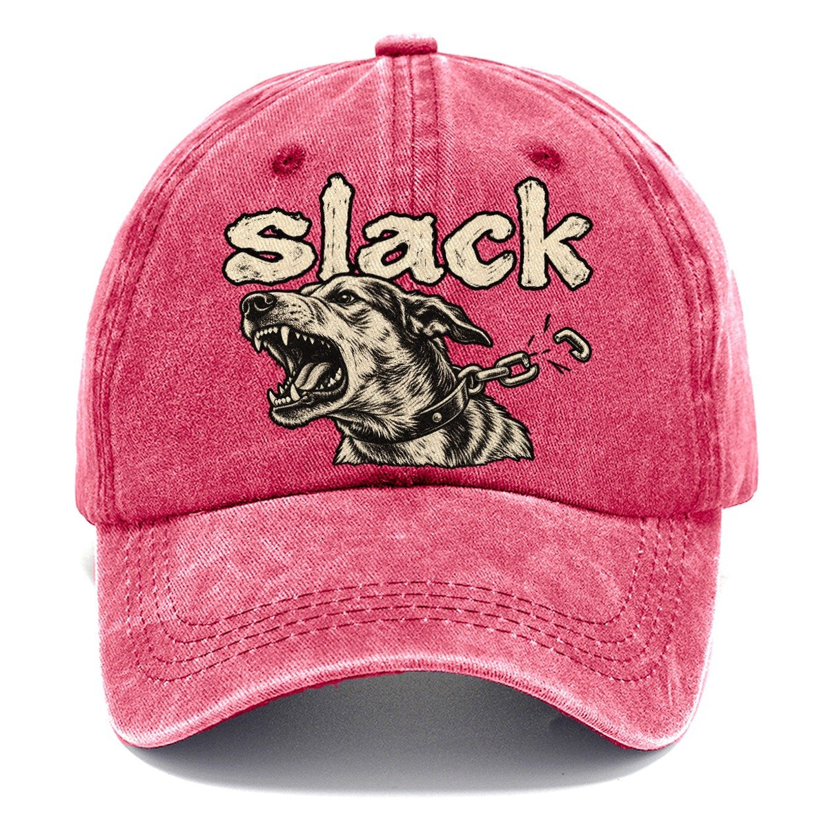 A Dog Head Straining Forward Against A Chain That Has Just Snapped Bark For Me Classic Cap – Pomegranate Blush