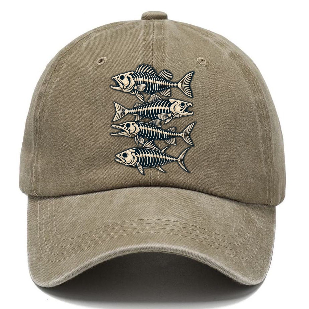 Fish Skeleton Minimal Fishing Elegant Classic Cap – Warm Sand