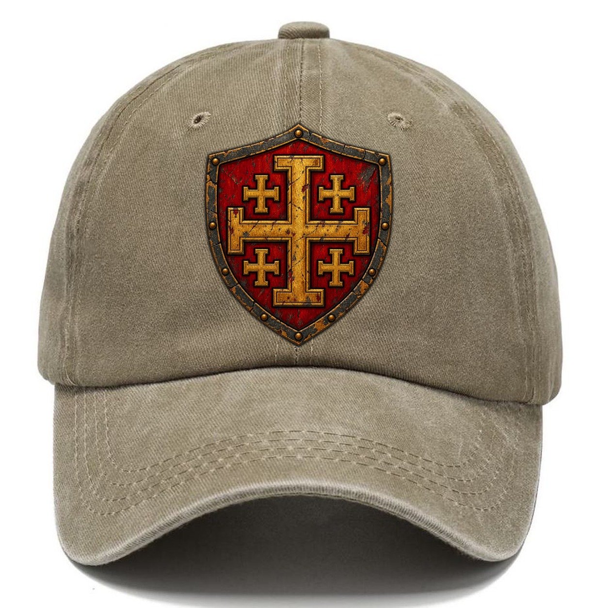 Crusader Battle Shield Heraldry Jerusalem Cross Classic Cap – Warm Sand