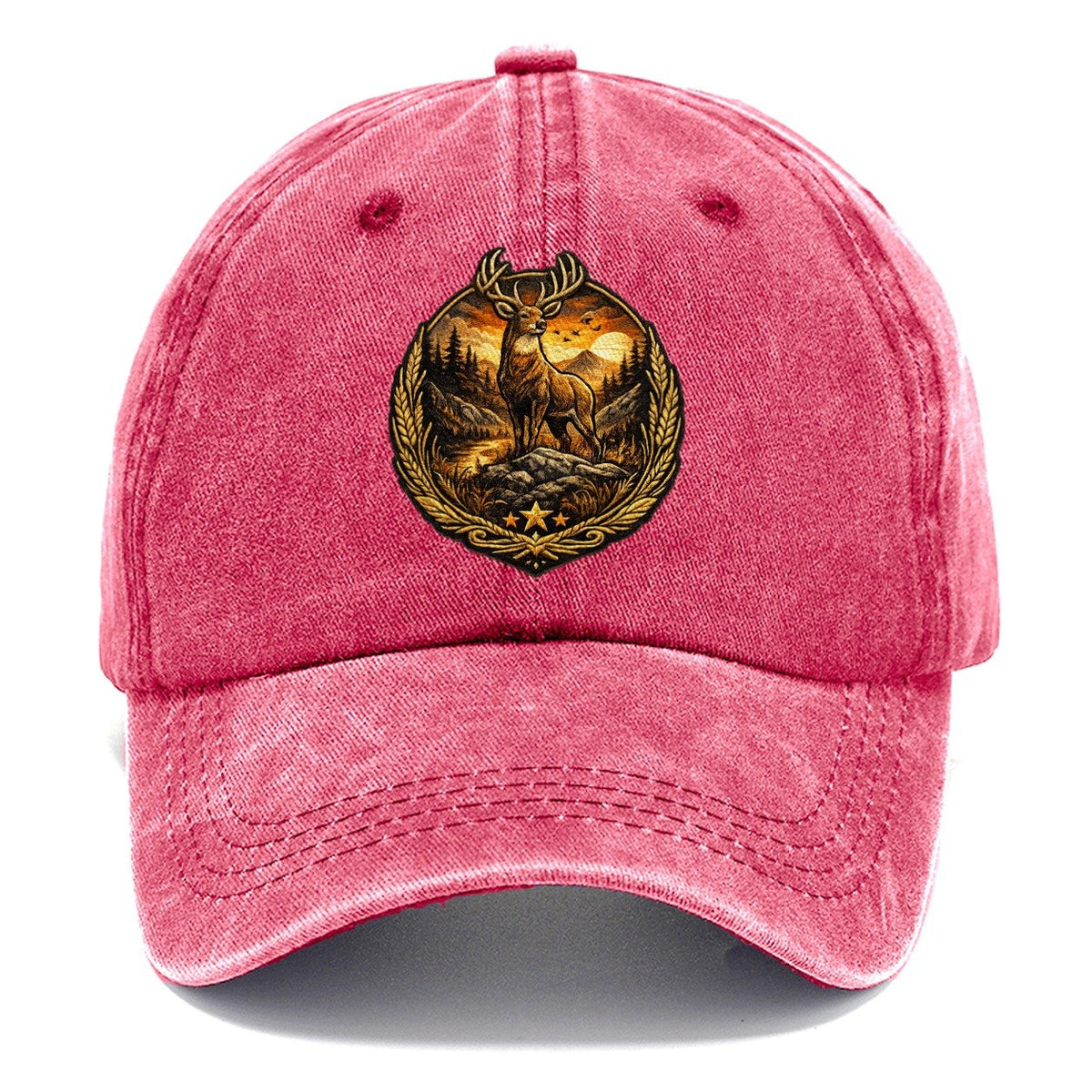Majestic Stag Sunset Wilderness Crest Classic Cap – Pomegranate Blush