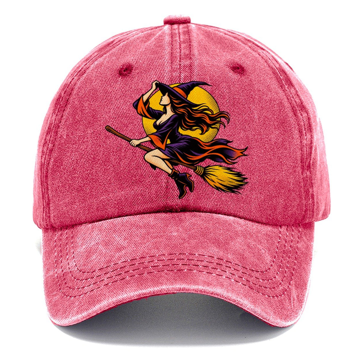 Pop Art Witch on Broom Classic Cap – Pomegranate Blush