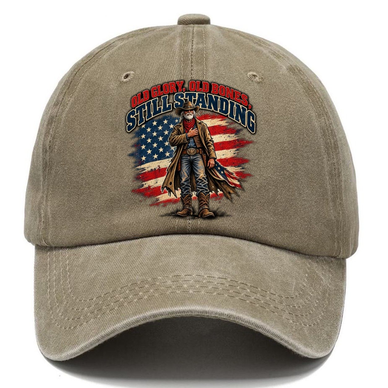 Old Glory Old Bones Still Standing Old Man Strong Classic Cap – Warm Sand