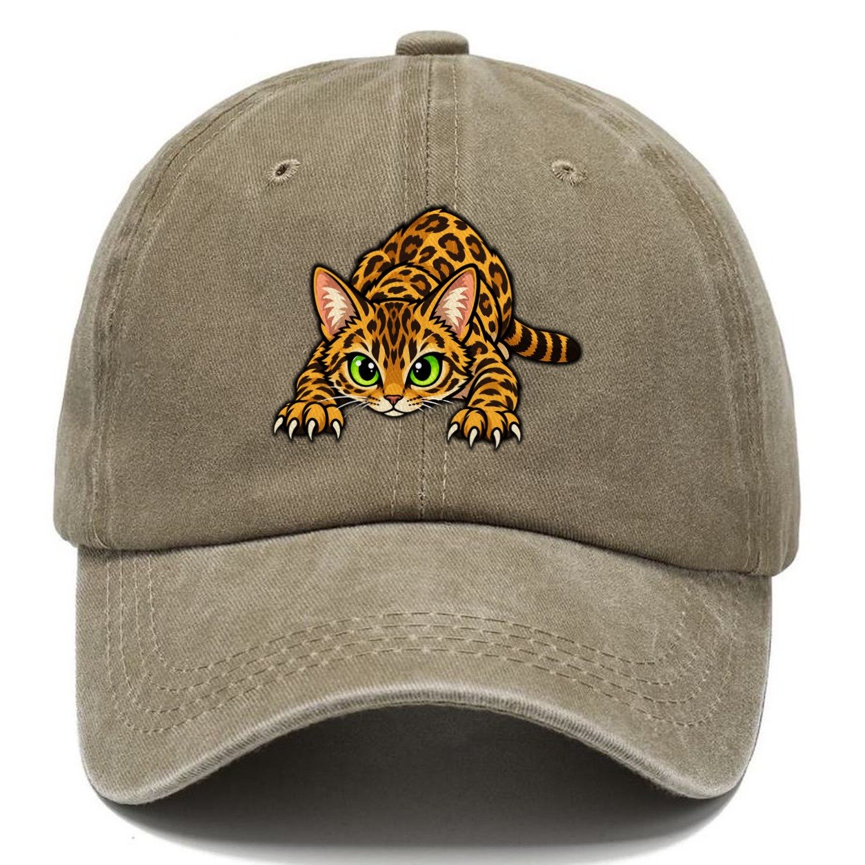 Bengal Crouching Peeking Cats Classic Cap – Warm Sand