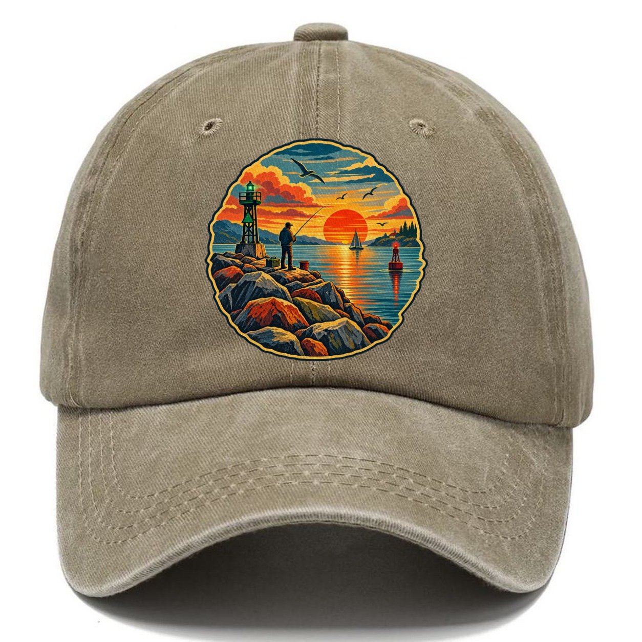 Harbor Jetty Sunset Fishing Club Classic Cap – Warm Sand