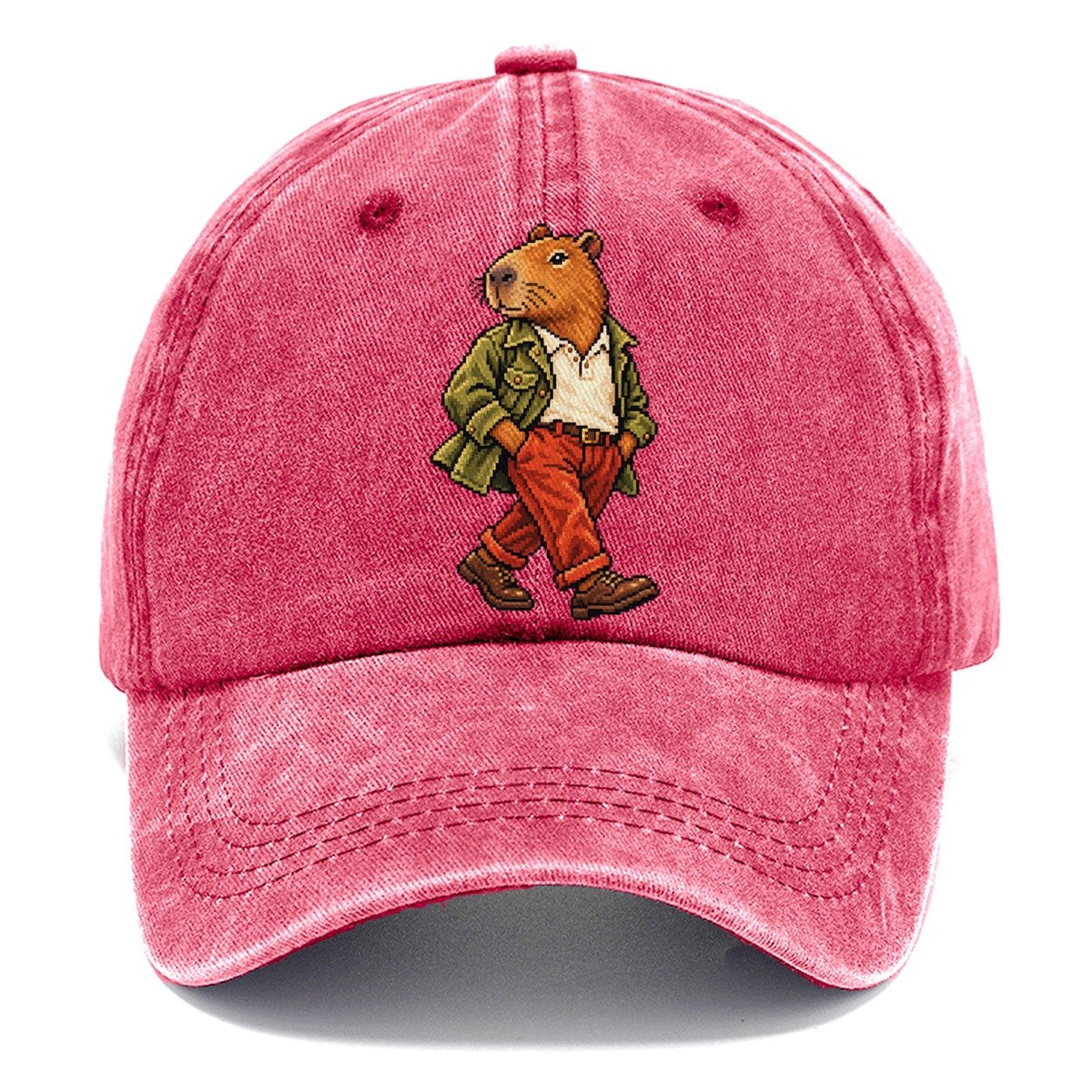 Pixel Capybara in Jacket and Red Pants Classic Cap – Pomegranate Blush