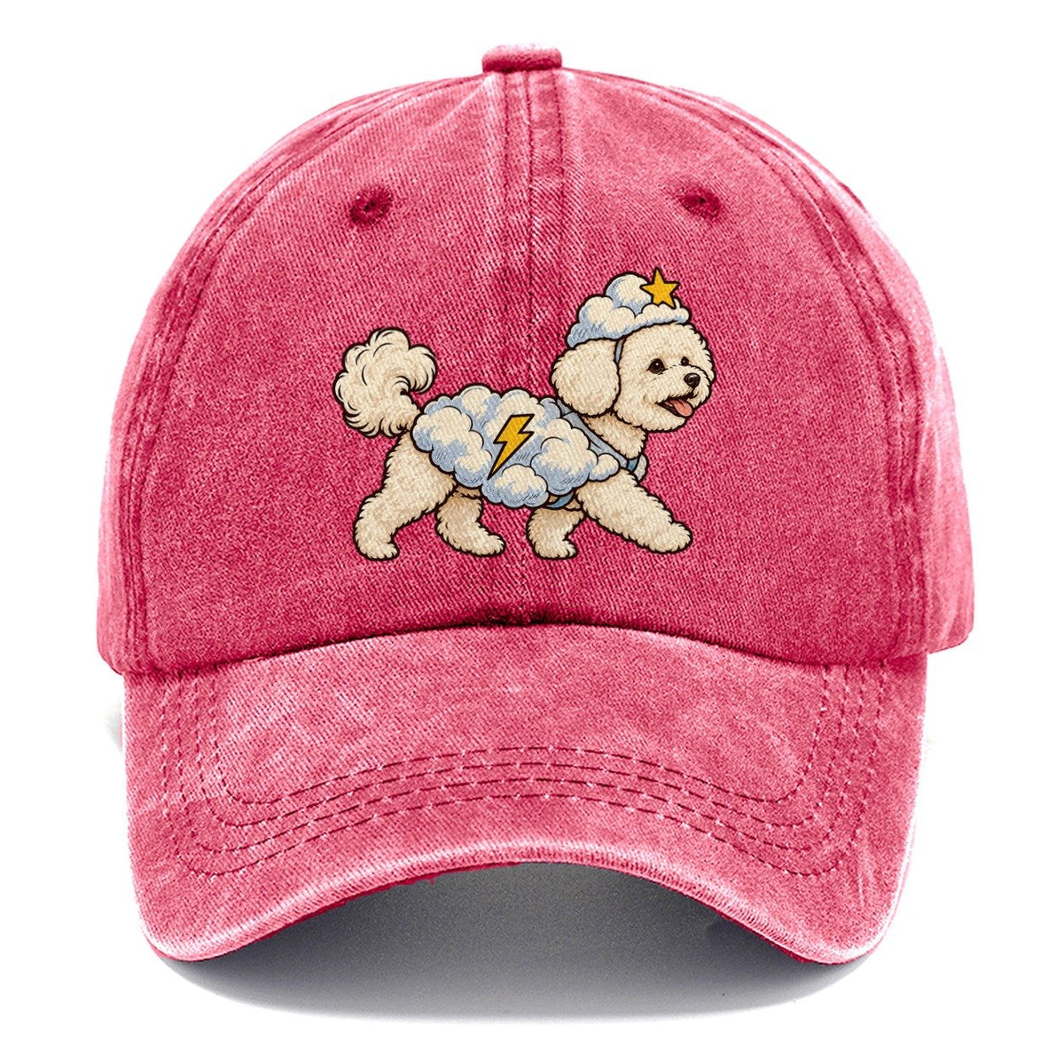 One Bichon Frise In Halloween Costume Cloud Costume With Cotton Puff Texture And A Tiny Lightning Bolt Halloween Dog Parade Classic Cap – Pomegranate Blush
