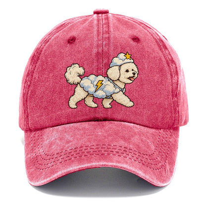 One Bichon Frise In Halloween Costume Cloud Costume With Cotton Puff Texture And A Tiny Lightning Bolt Halloween Dog Parade Classic Cap – Pomegranate Blush