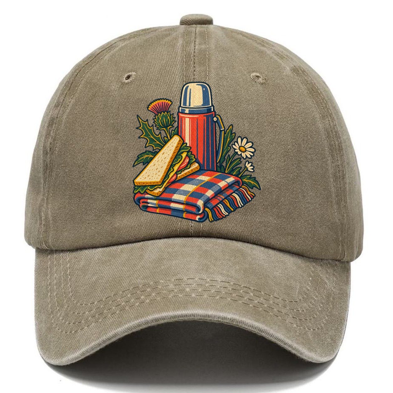 Picnic Flask Sandwich And Checked Blanket Uk Culture Heritage Classic Cap – Warm Sand