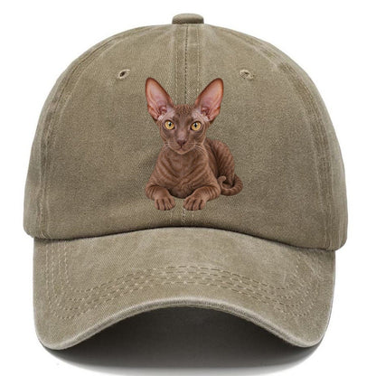 Cornish Rex Reclining Paws Forward Realistic Cat Portrait Classic Cap – Warm Sand