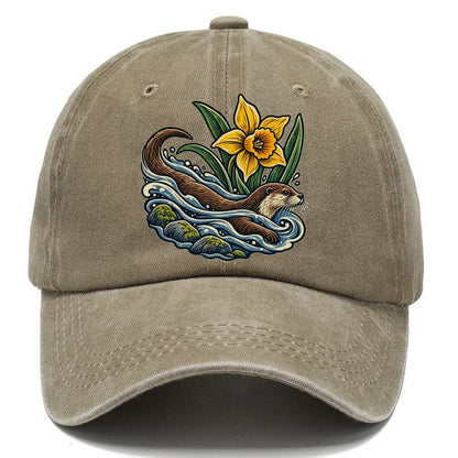 Welsh Otter And Daffodil Stream Uk Culture Heritage Classic Cap – Warm Sand