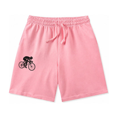 Cyclist Sprinting In Racing Position Washed Shorts – Pink