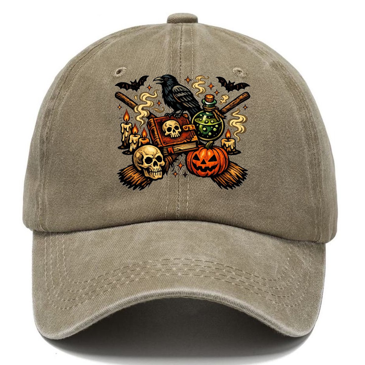 Vintage Witch Spellbook Raven Classic Cap – Warm Sand