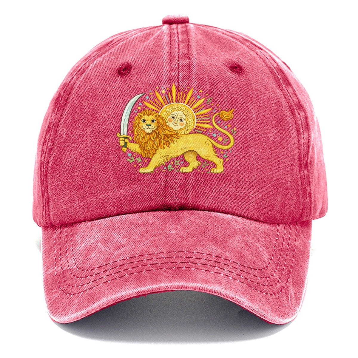 Sword-Wielding Lion Sun Emblem Classic Cap – Pomegranate Blush