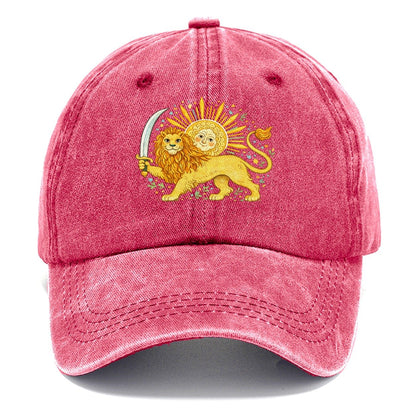 Sword-Wielding Lion Sun Emblem Classic Cap – Pomegranate Blush