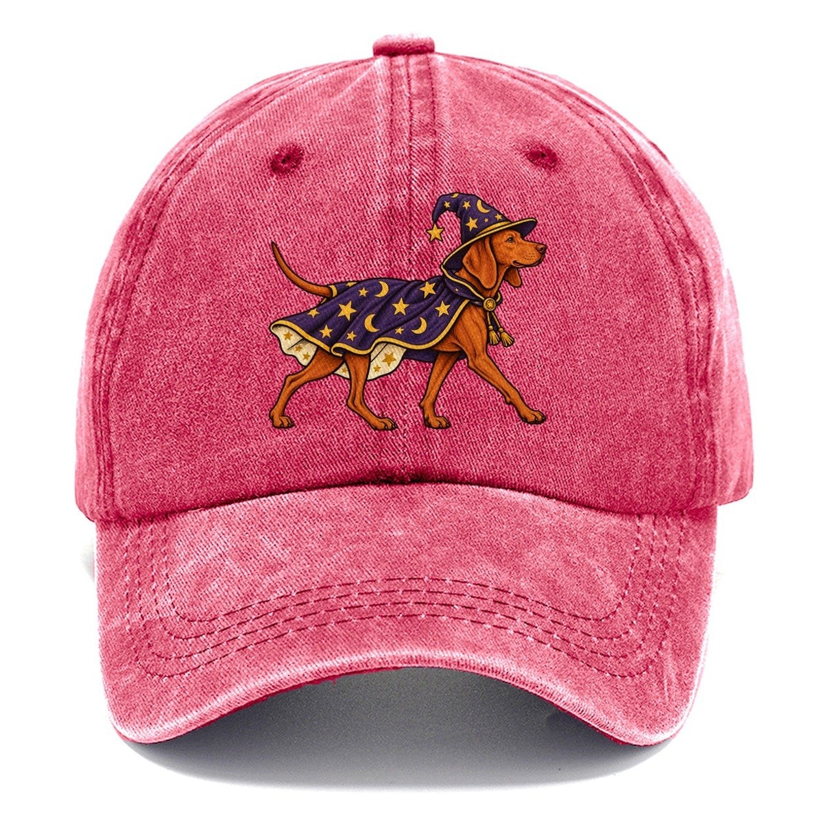 One Vizsla In Halloween Costume Wizard Costume With A Starry Robe And Pointed Hat Halloween Dog Parade Classic Cap – Pomegranate Blush