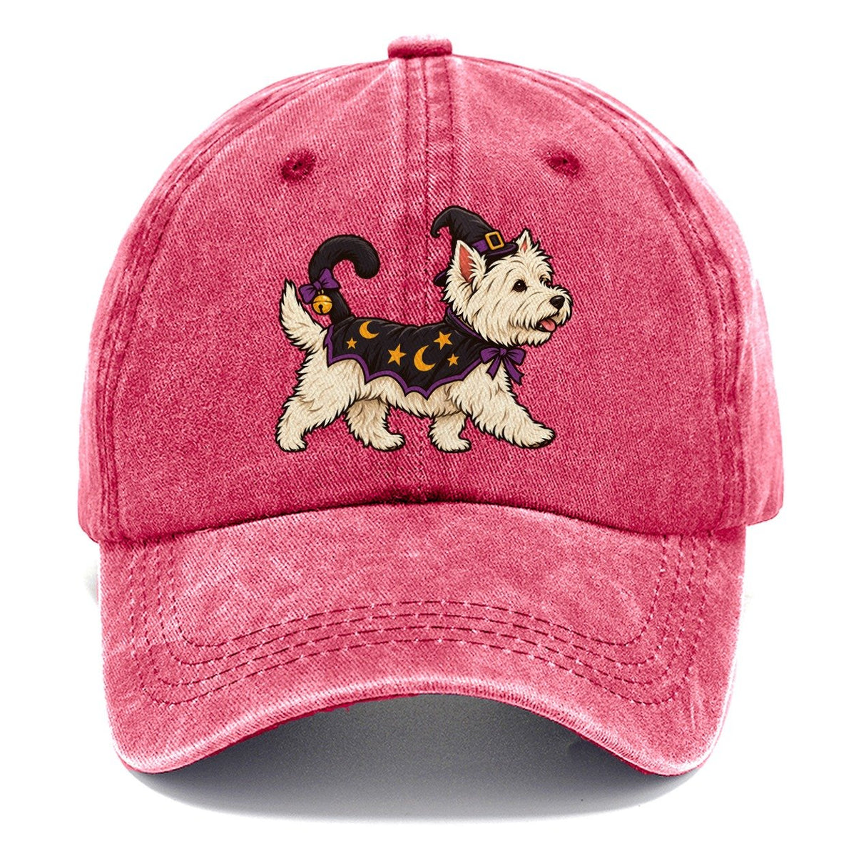 One West Highland Terrier In Halloween Costume Little Witch S Cat Familiar Costume With A Tiny Hat Halloween Dog Parade Classic Cap – Pomegranate Blush