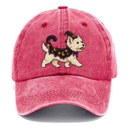 One West Highland Terrier In Halloween Costume Little Witch S Cat Familiar Costume With A Tiny Hat Halloween Dog Parade Classic Cap – Pomegranate Blush