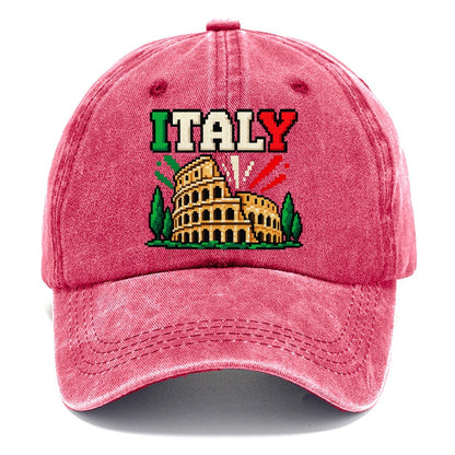 Italy Retro Pixel Badge Classic Cap – Pomegranate Blush
