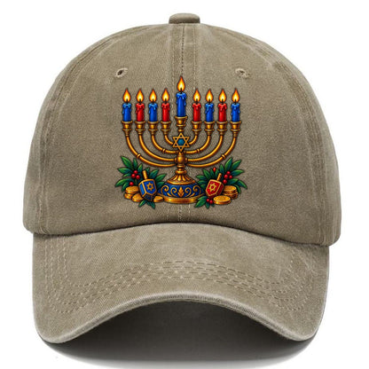 Hanukkah Menorah Cozy Judaism Heritage Classic Cap – Warm Sand