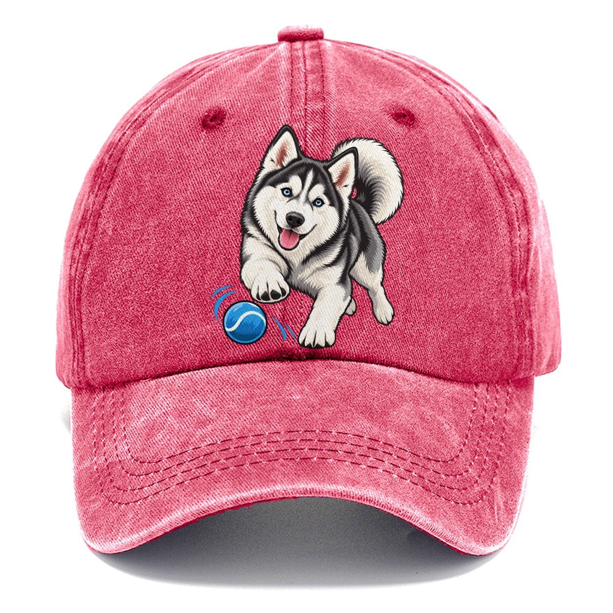 Blue-Eyed Husky Chasing Ball Classic Cap – Pomegranate Blush