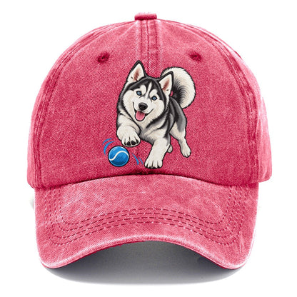 Blue-Eyed Husky Chasing Ball Classic Cap – Pomegranate Blush