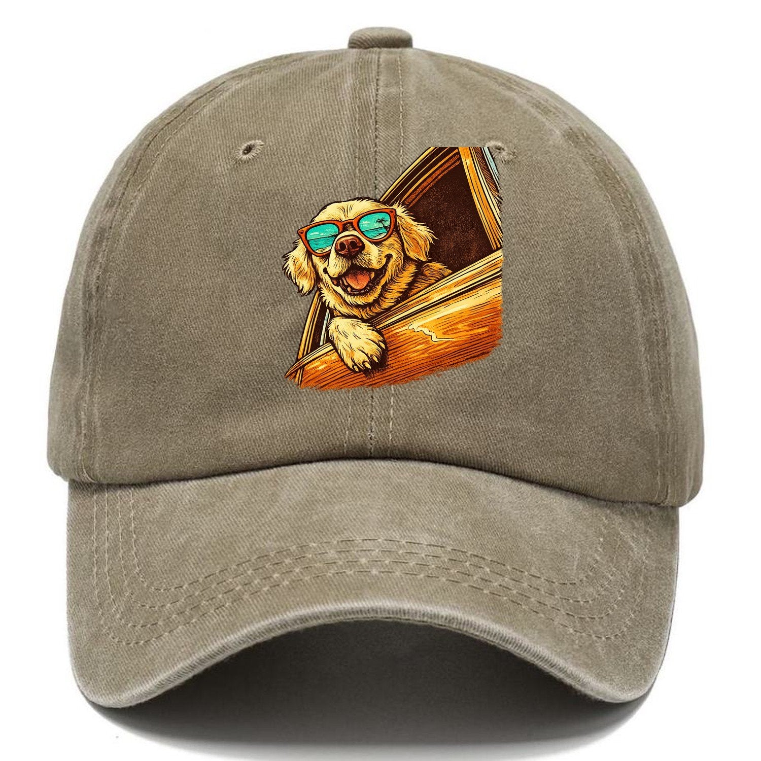 Golden Retriever Shades Road Trip Classic Cap – Warm Sand