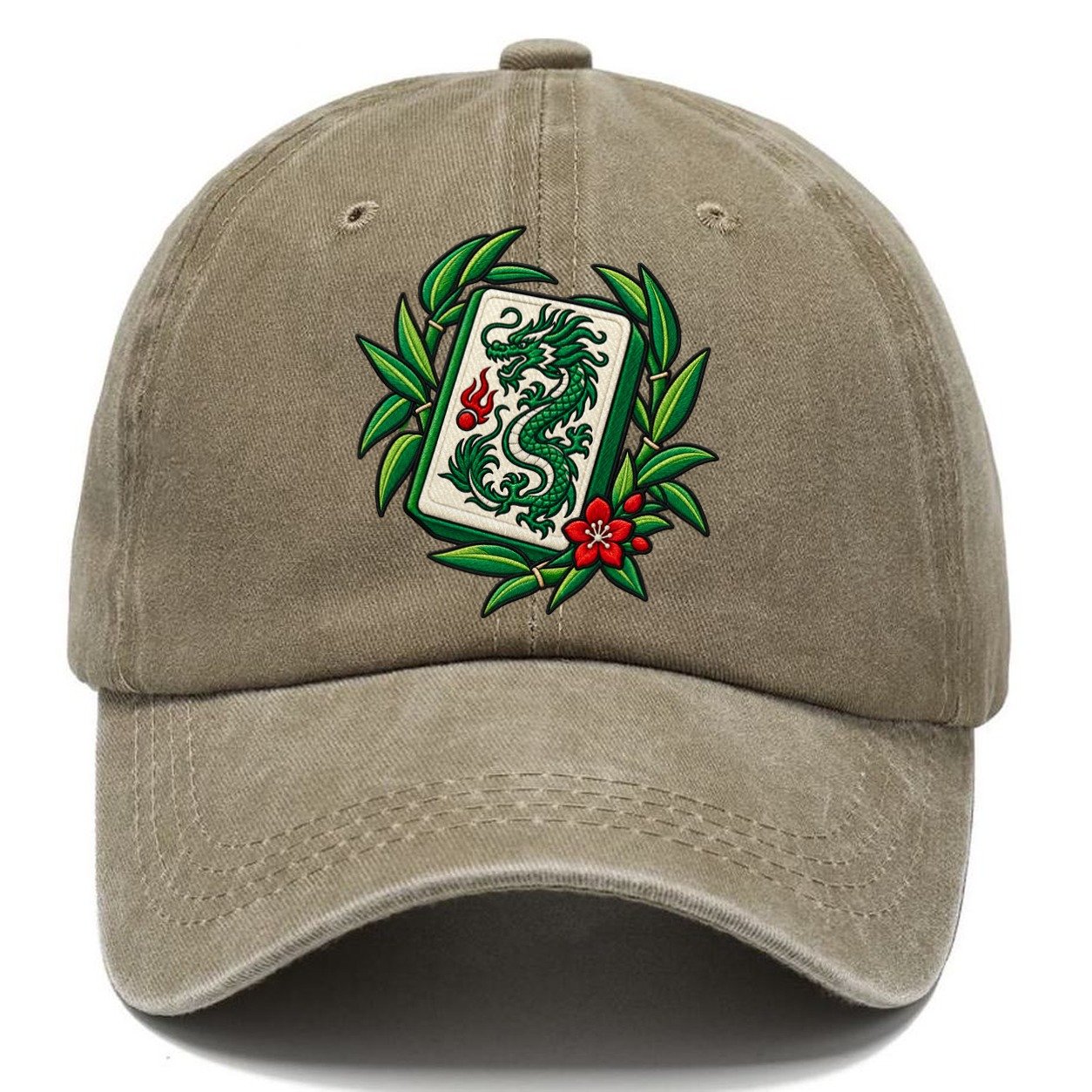 Green Dragon Mahjong Game Night Classic Cap – Warm Sand