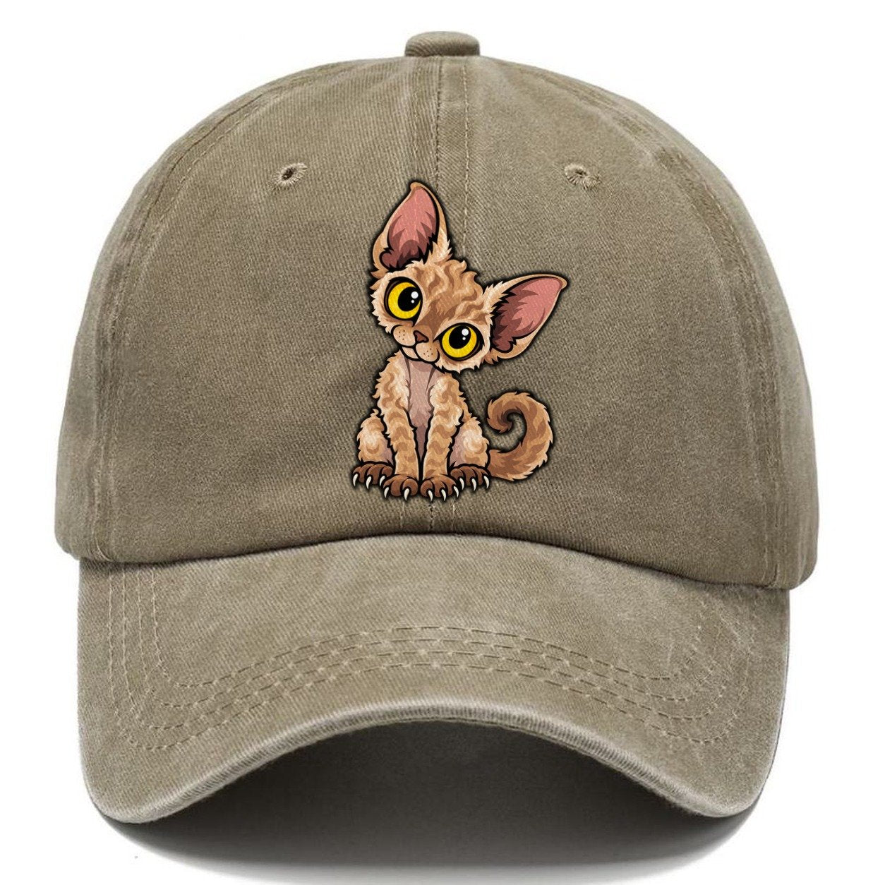 Devon Rex Head Tilt Peeking Cats Classic Cap – Warm Sand