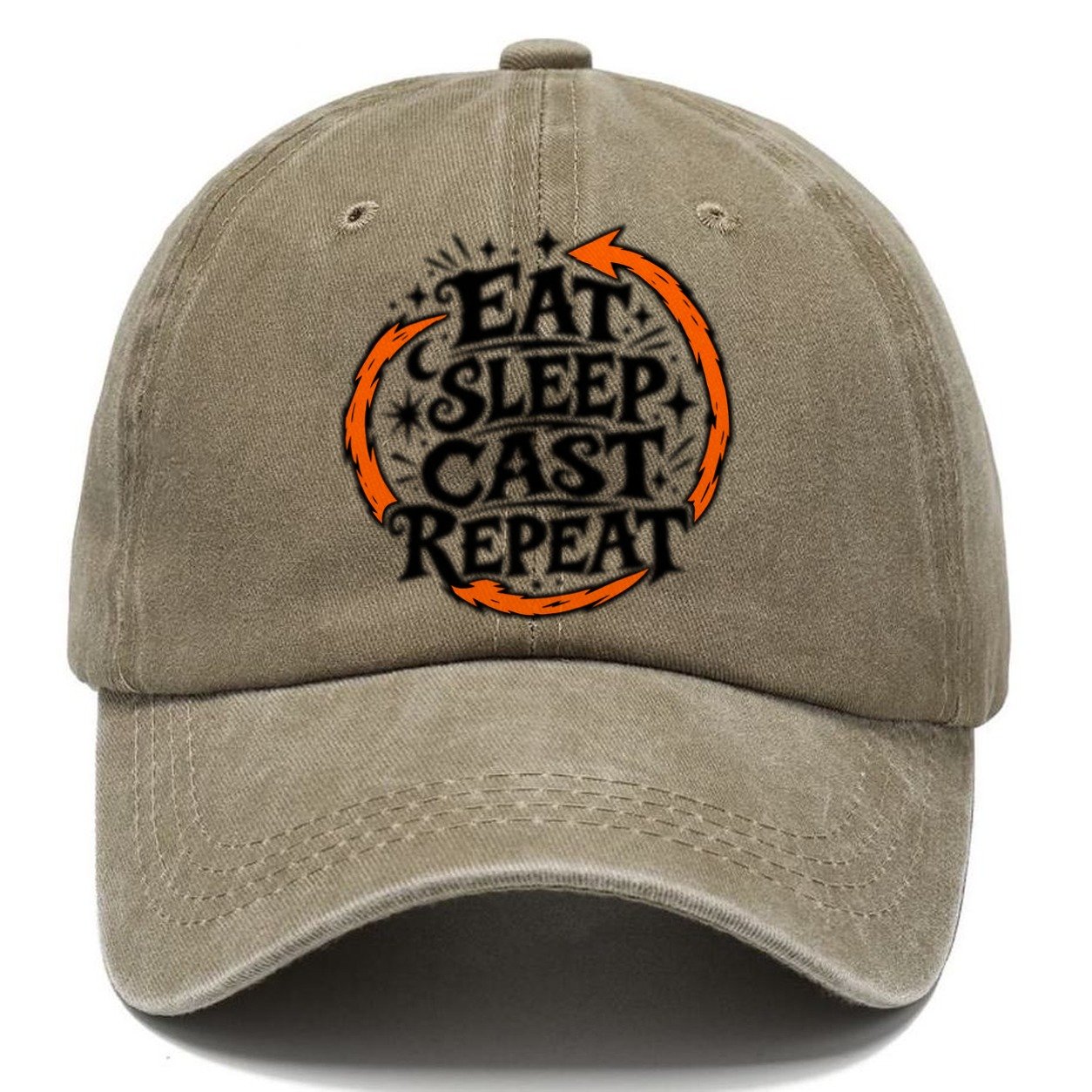 Eat Sleep Cast Repeat Slogan Witch Magic Classic Cap – Warm Sand