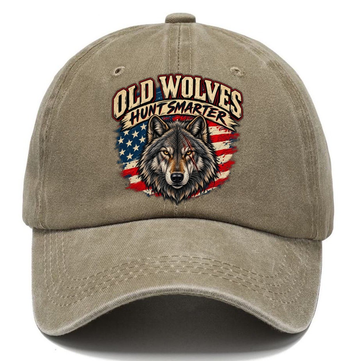 Old Wolves Hunt Smarter Old Man Strong Classic Cap – Warm Sand