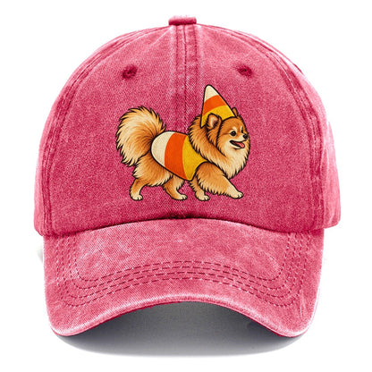 One Pomeranian In Halloween Costume Candy Corn Costume Tri Color Pointed Cone Halloween Dog Parade Classic Cap – Pomegranate Blush