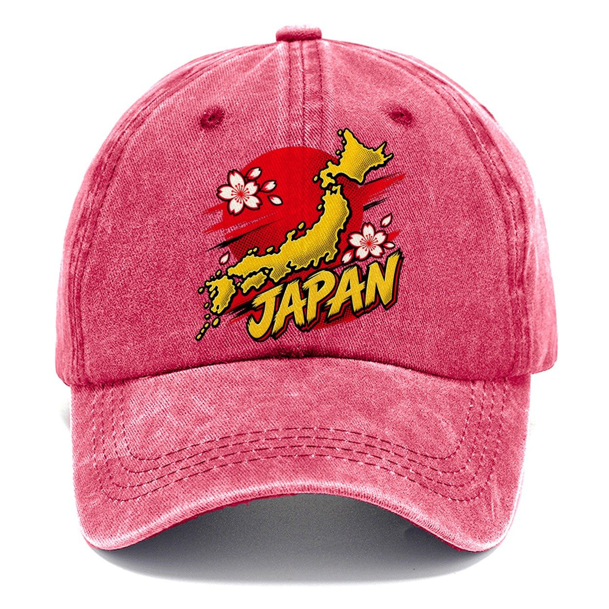 Japan Map Cherry Blossom Sun Classic Cap – Pomegranate Blush