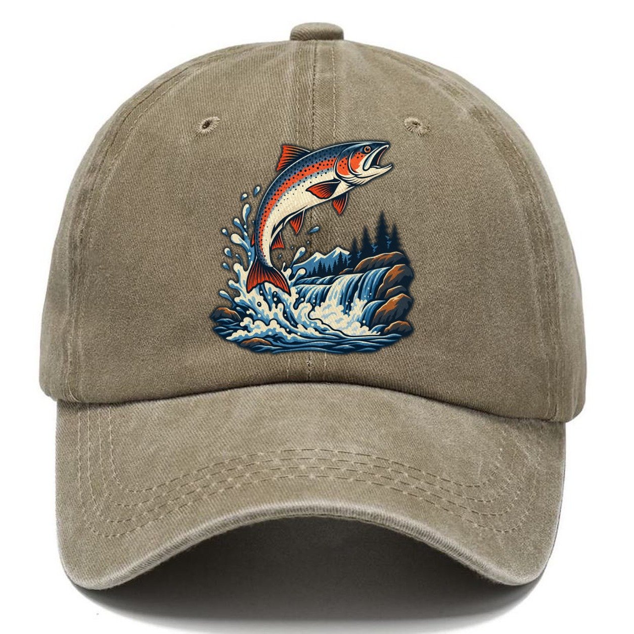 Salmon Leap Arc Fishing Elegant Classic Cap – Warm Sand