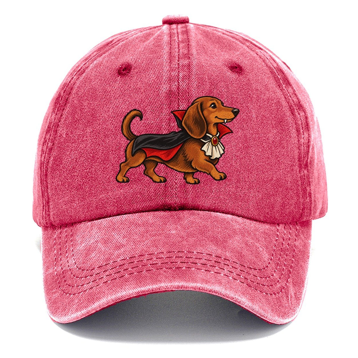 One Dachshund In Halloween Costume Vampire With A Small Cape And Pointed Collar Halloween Dog Parade Classic Cap – Pomegranate Blush
