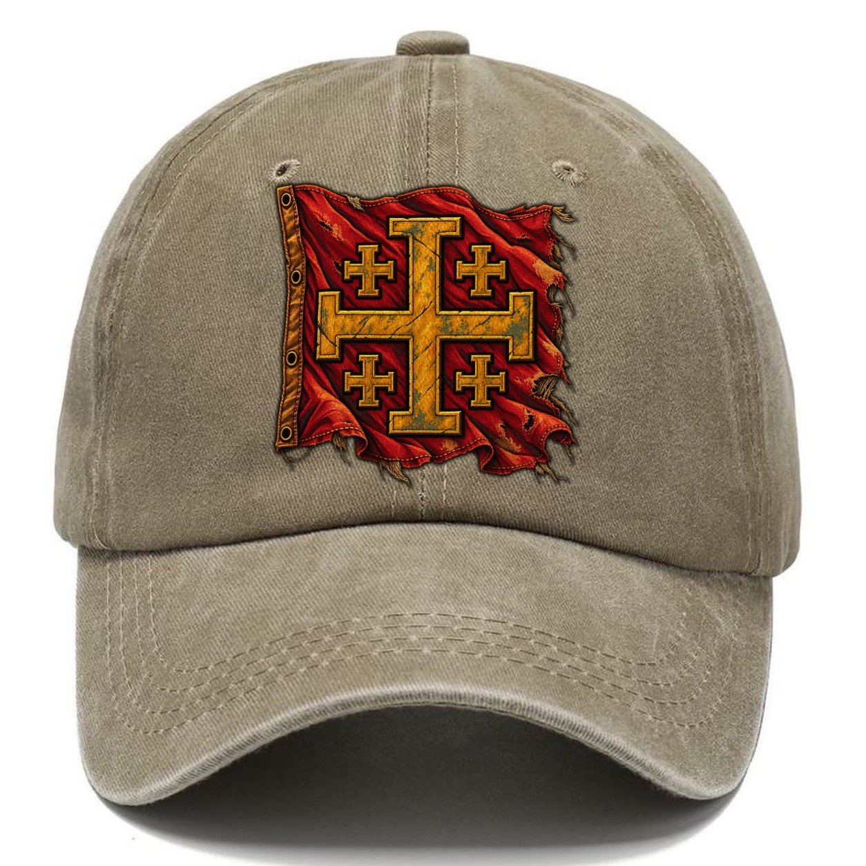 Sun Bleached Linen Flag Jerusalem Cross Classic Cap – Warm Sand