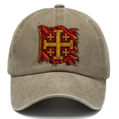 Sun Bleached Linen Flag Jerusalem Cross Classic Cap – Warm Sand