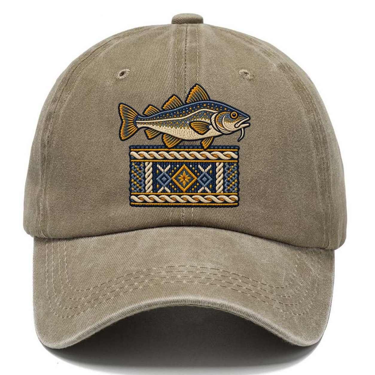 Fisherman S Gansey Knit And Cod Uk Culture Heritage Classic Cap – Warm Sand