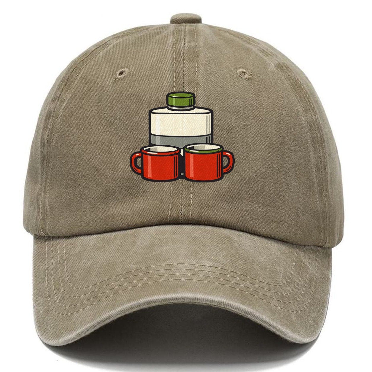 Flask And Two Mugs Geocaching Classic Cap – Warm Sand