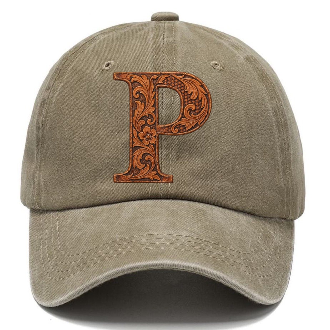 Tooled Leather P Monogram Classic Cap – Warm Sand