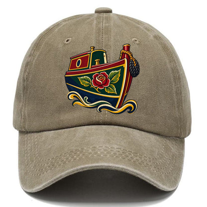 Canal Narrowboat Rose Painted Bow Uk Culture Heritage Classic Cap – Warm Sand