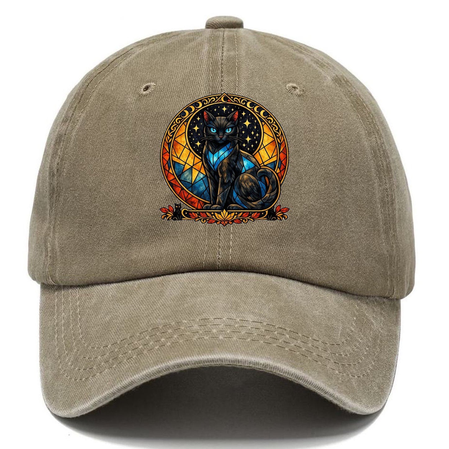 Stained Glass Black Cat Classic Cap – Warm Sand
