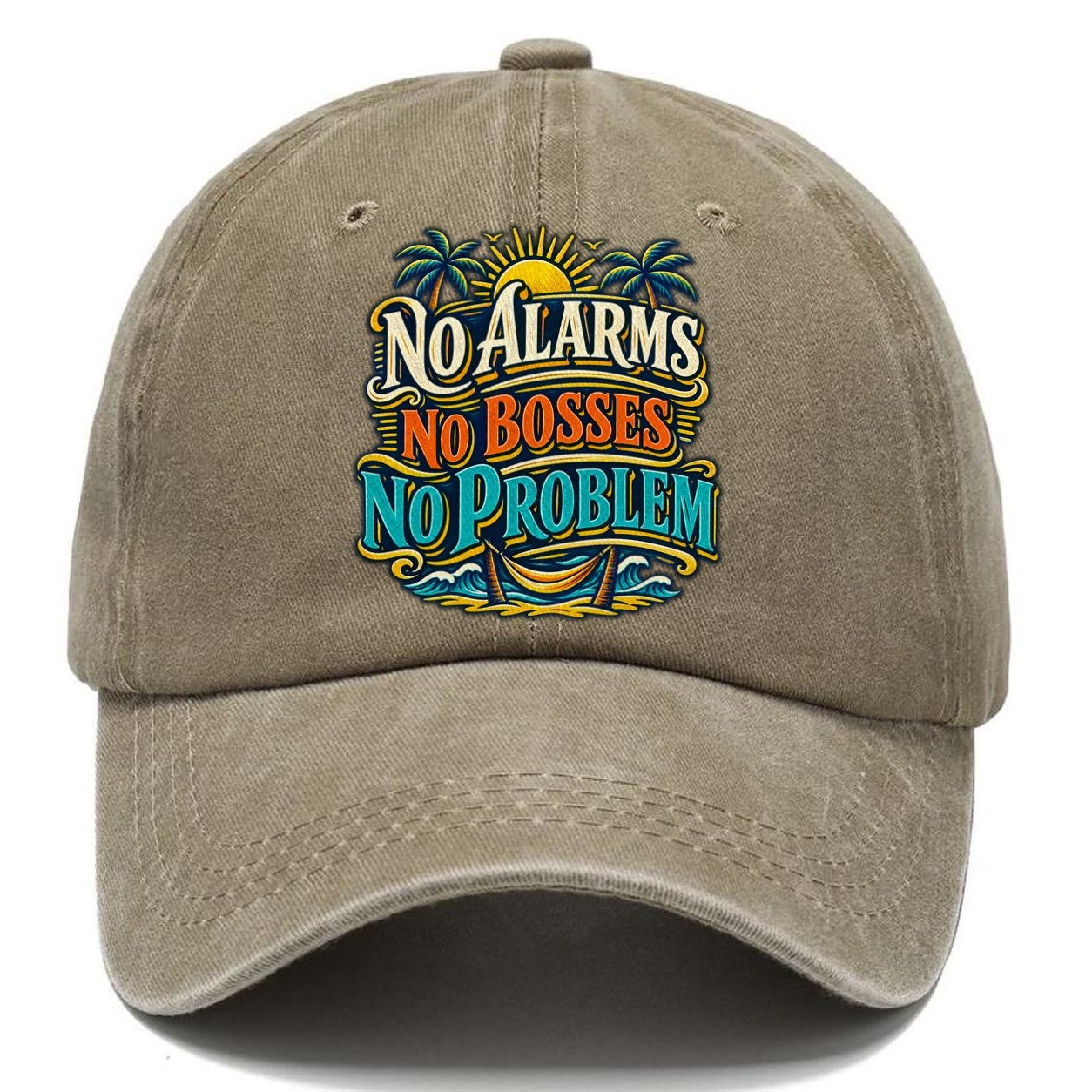 No Alarms No Bosses No Problem Retired Living Classic Cap – Warm Sand