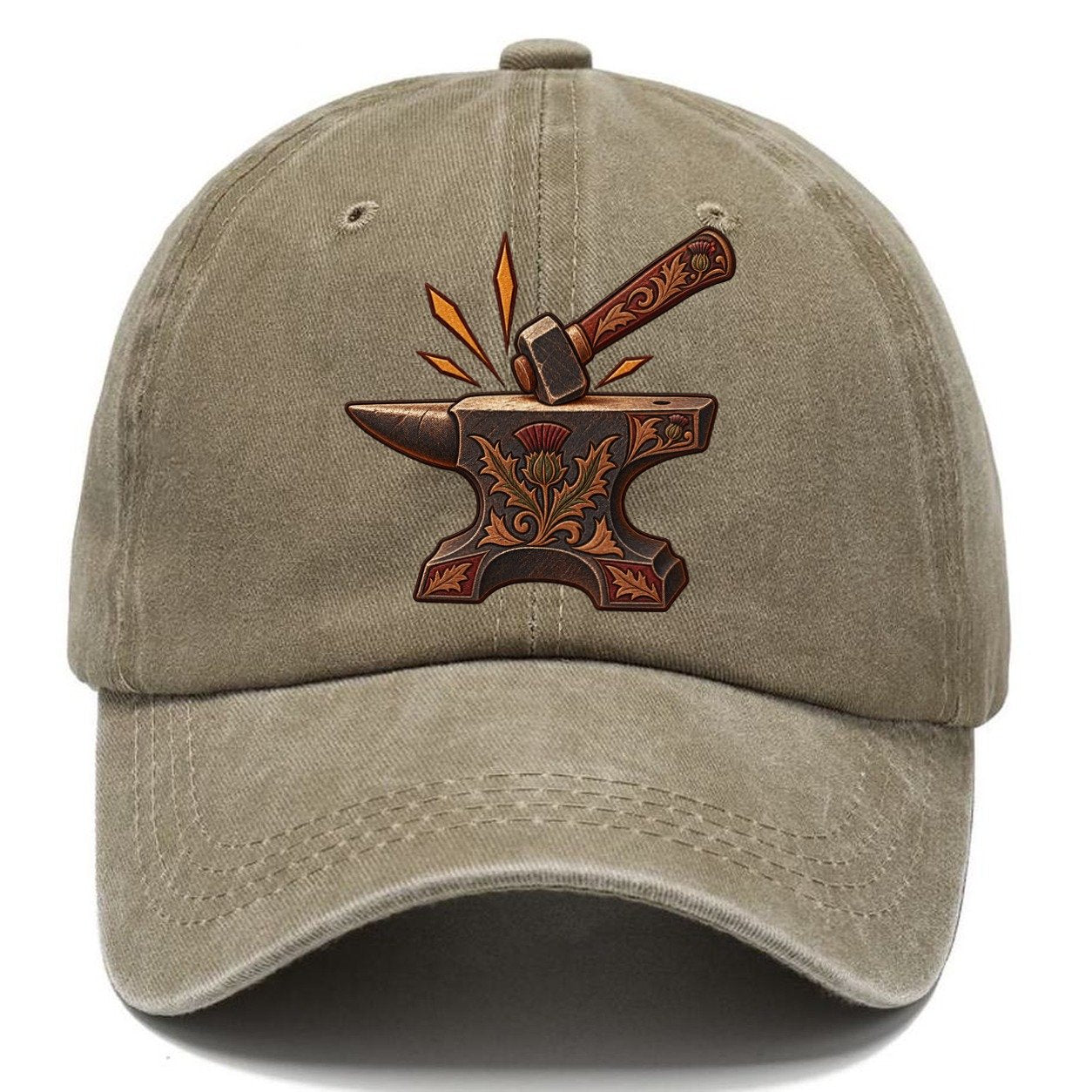 Village Blacksmith Anvil And Hammer Uk Culture Heritage Classic Cap – Warm Sand
