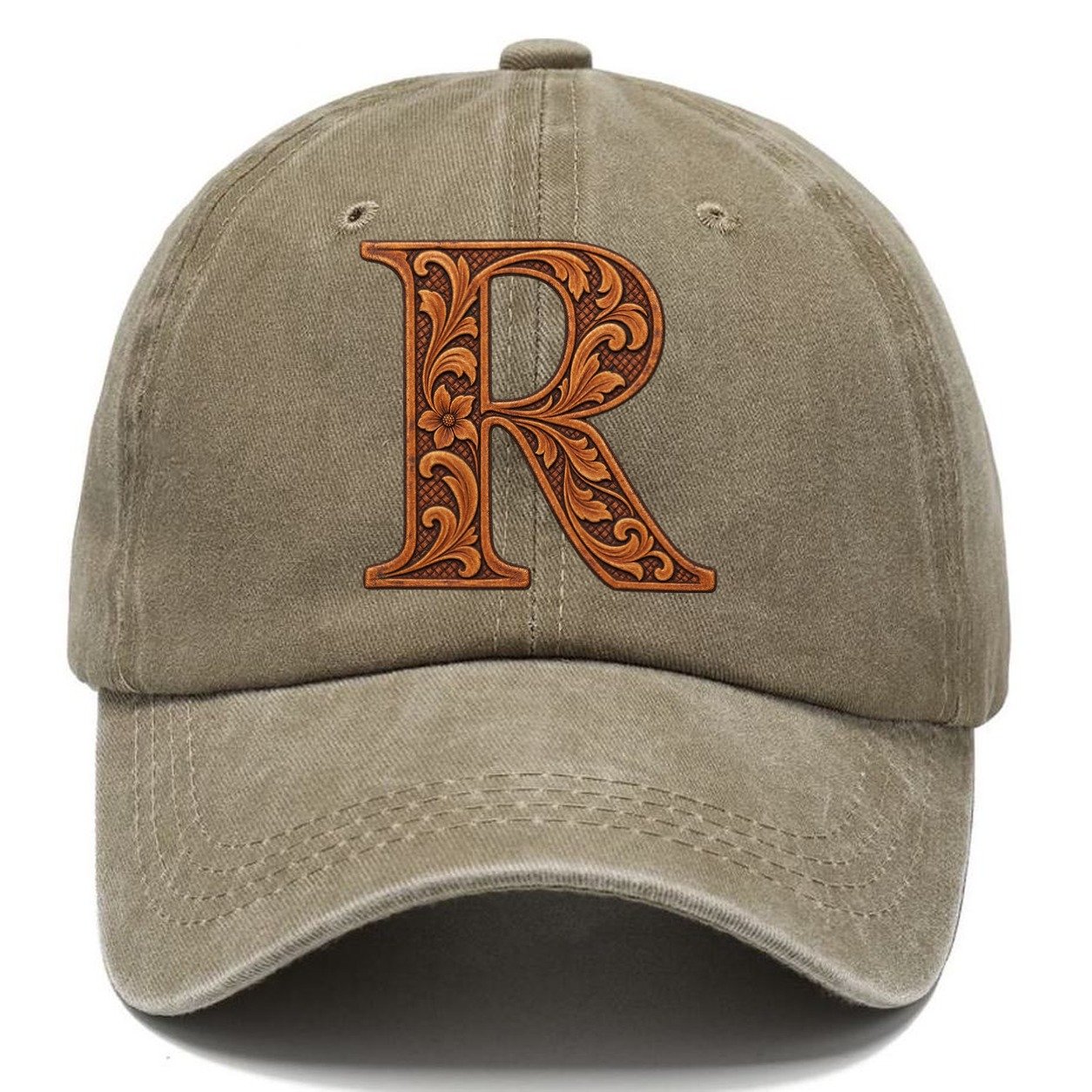 Tooled Leather R Monogram Classic Cap – Warm Sand