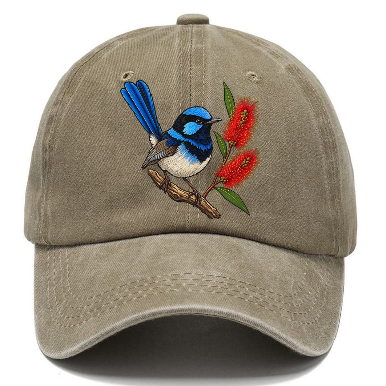 Superb Fairywren And Bottlebrush Australia Cultural Icons Classic Cap – Warm Sand
