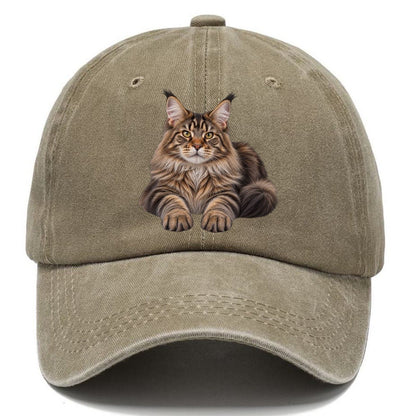 Maine Coon Reclining Paws Forward Realistic Cat Portrait Classic Cap – Warm Sand