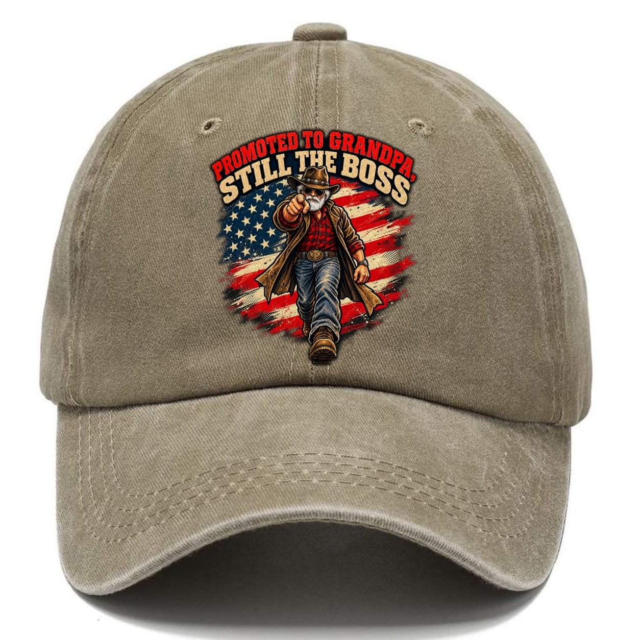 Promoted To Grandpa Still The Boss Old Man Strong Classic Cap – Warm Sand