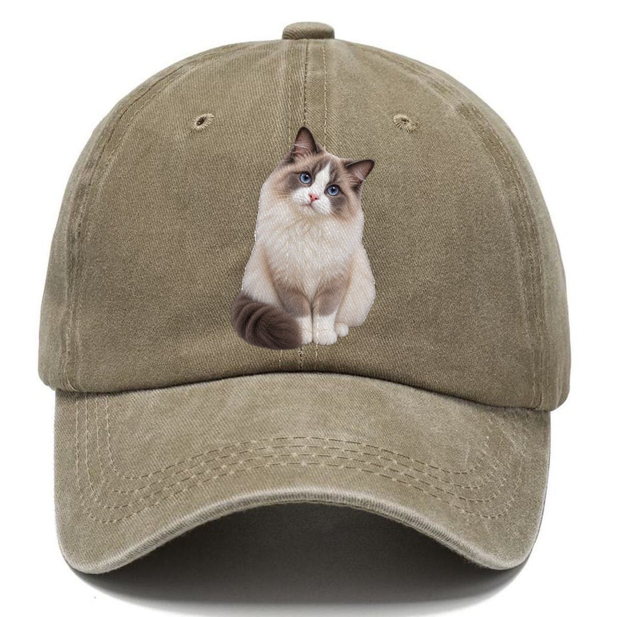 Ragdoll Seated Portrait Realistic Cat Portrait Classic Cap – Warm Sand